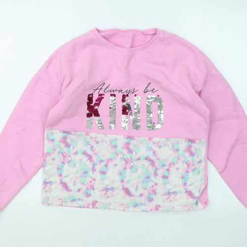 Dunnes Stores Girls Pink Geometric Cotton Pullover Sweatshirt Size 10-11 Years Pullover - Always Be Kind