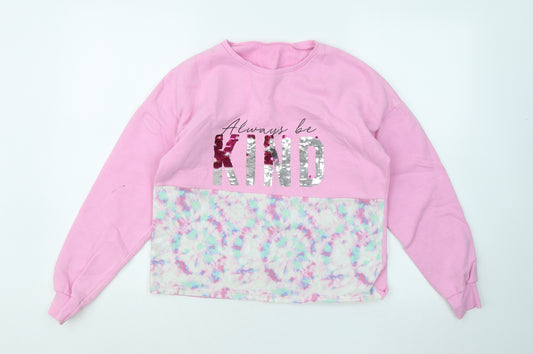 Dunnes Stores Girls Pink Geometric Cotton Pullover Sweatshirt Size 10-11 Years Pullover - Always Be Kind