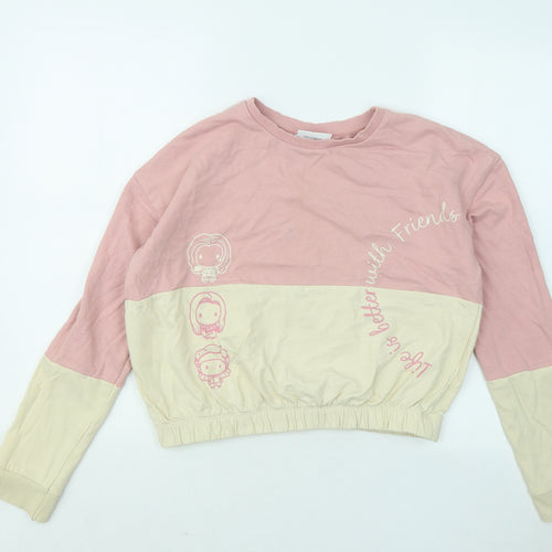 George Girls Pink Colourblock Cotton Pullover Sweatshirt Size 12-13 Years Pullover - Life Is Better With Friends