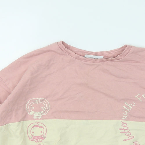 George Girls Pink Colourblock Cotton Pullover Sweatshirt Size 12-13 Years Pullover - Life Is Better With Friends