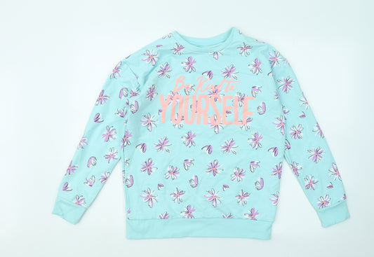 Dunnes Stores Girls Blue Floral Cotton Pullover Sweatshirt Size XL Pullover - Always Be Kind To Yourself