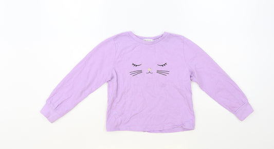 H&M Girls Purple Cotton Pullover Sweatshirt Size 5-6 Years Pullover - Cat