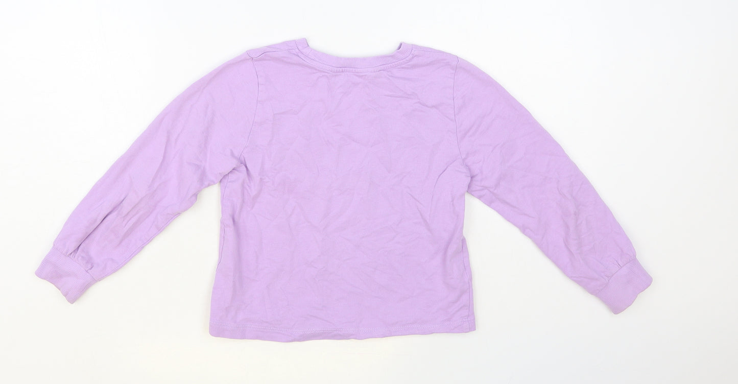 H&M Girls Purple Cotton Pullover Sweatshirt Size 5-6 Years Pullover - Cat