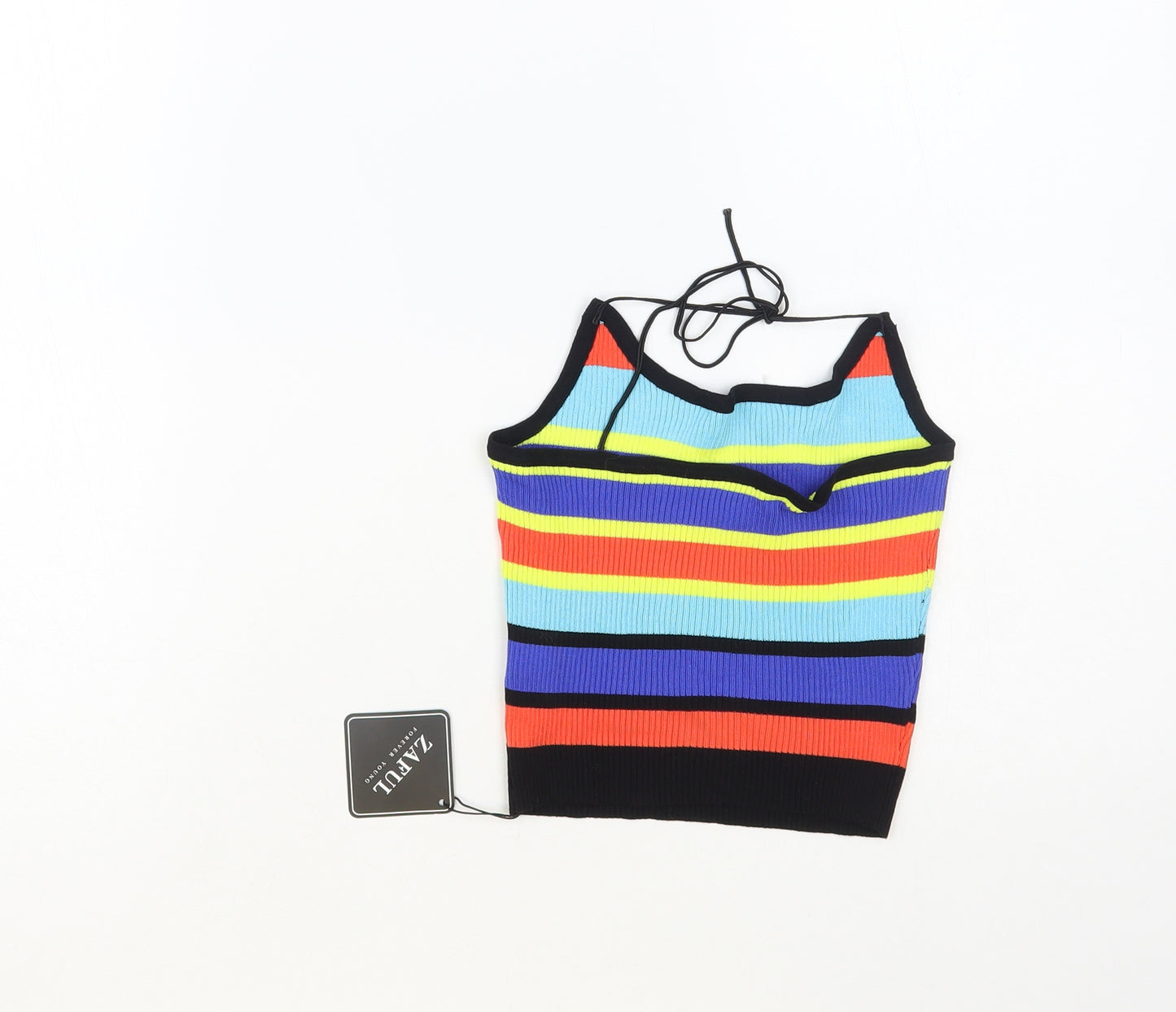 Zaful Womens Multicoloured Striped Acrylic Cropped Tank Size S Halter