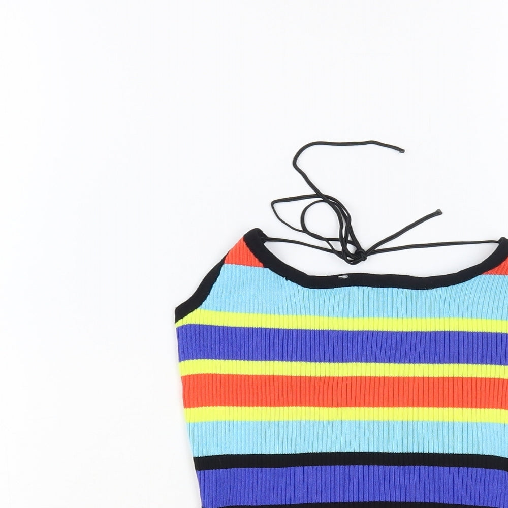 Zaful Womens Multicoloured Striped Acrylic Cropped Tank Size S Halter