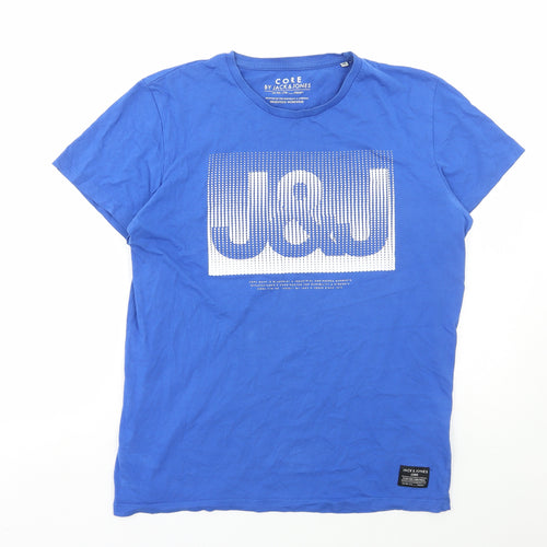 JACK & JONES Mens Blue Cotton T-Shirt Size M Round Neck