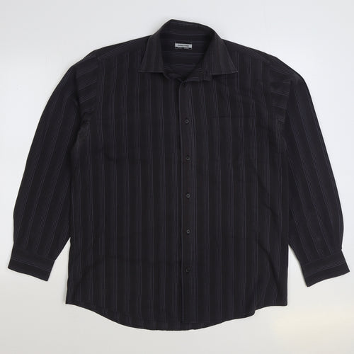 Dunnes Stores Mens Black Striped Polyester Dress Shirt Size 15.5 Collared Button