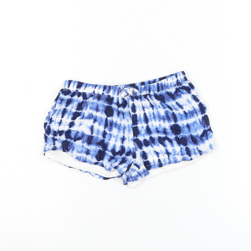 Preworn Girls Blue Geometric Viscose Sweat Shorts Size 5-6 Years Regular Drawstring - Tie Dye
