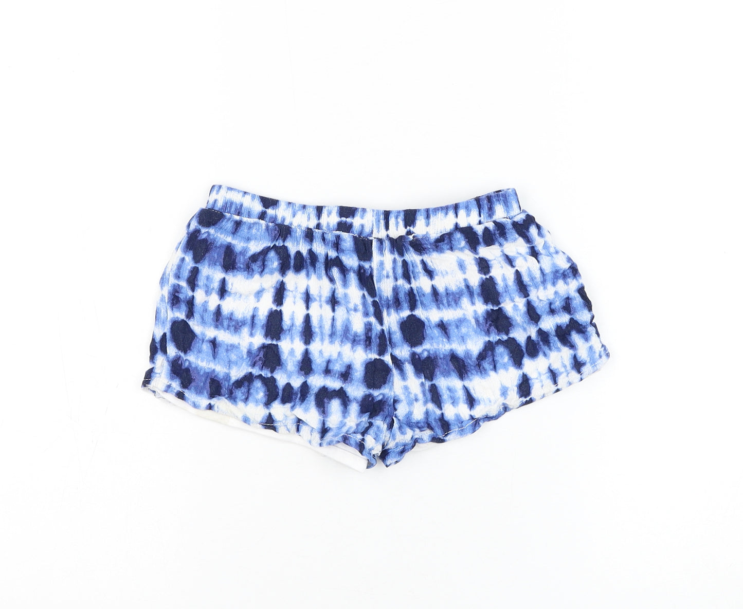 Preworn Girls Blue Geometric Viscose Sweat Shorts Size 5-6 Years Regular Drawstring - Tie Dye