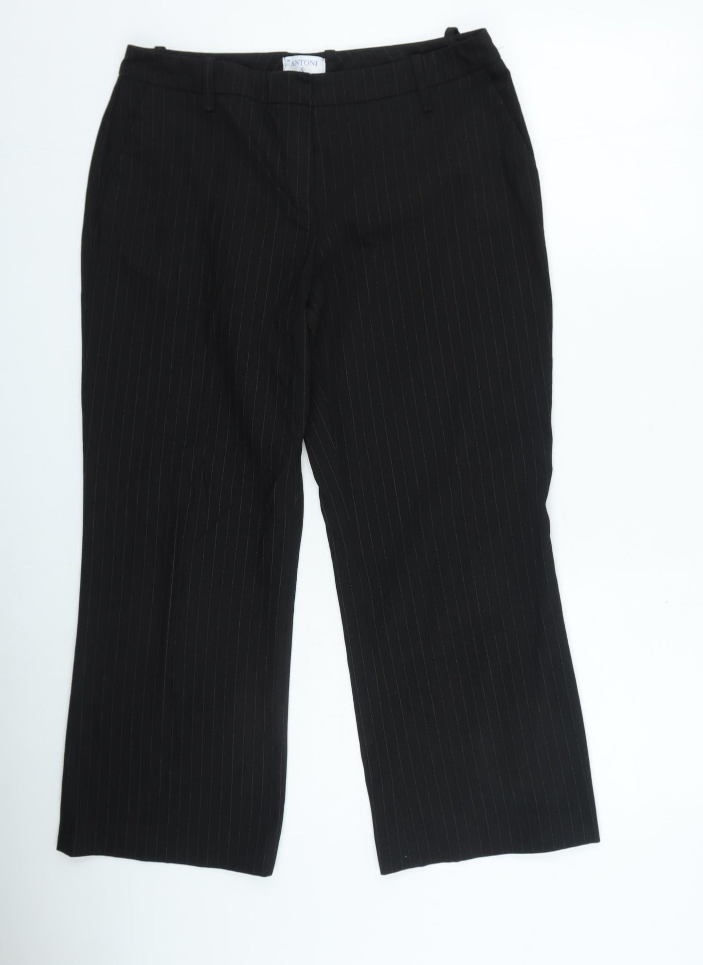 Antoni & Alison Womens Black Striped Cotton Trousers Size 34 in L27 in Regular Zip