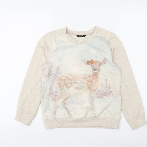 George Girls Beige Cotton Pullover Sweatshirt Size 8-9 Years Pullover - Deer