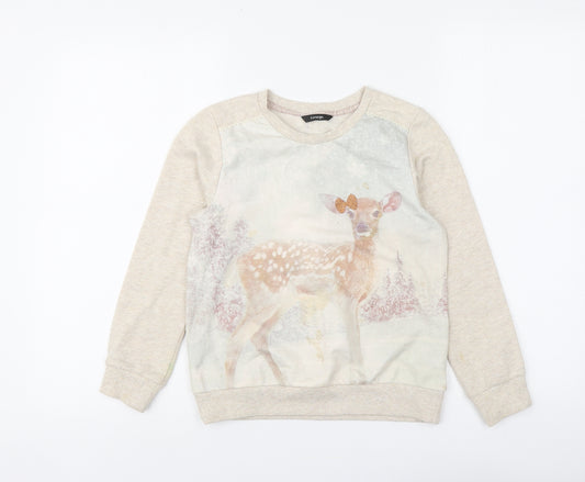 George Girls Beige Cotton Pullover Sweatshirt Size 8-9 Years Pullover - Deer
