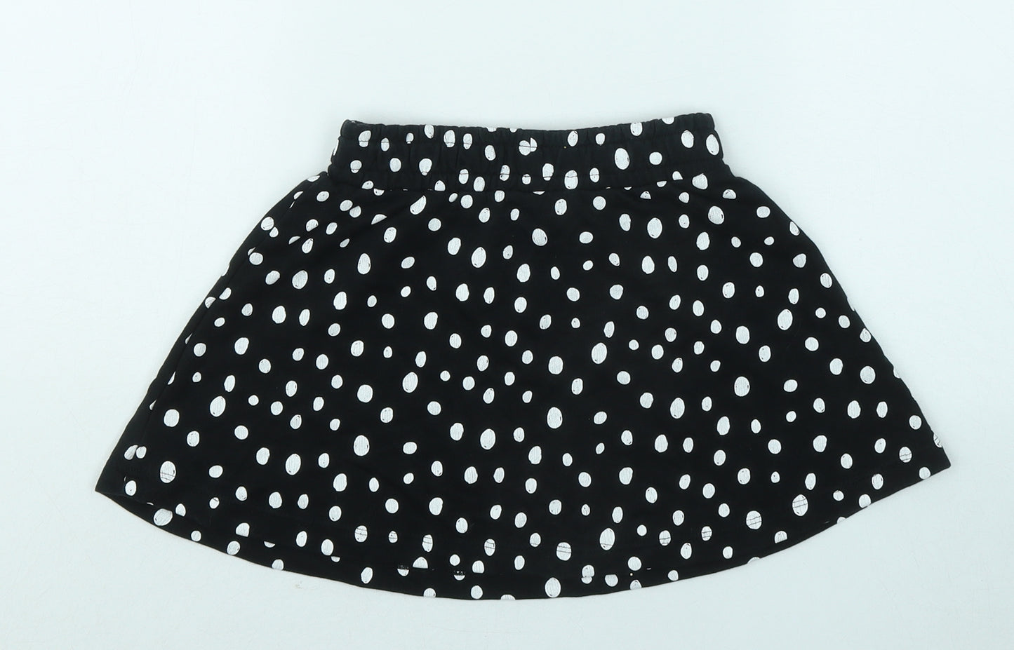 George Girls Black Polka Dot Cotton Skater Skirt Size 6-7 Years Regular Drawstring