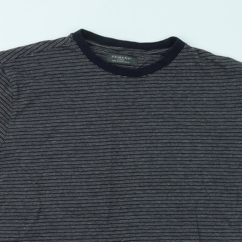 Primark Mens Blue Geometric Cotton T-Shirt Size XL Round Neck