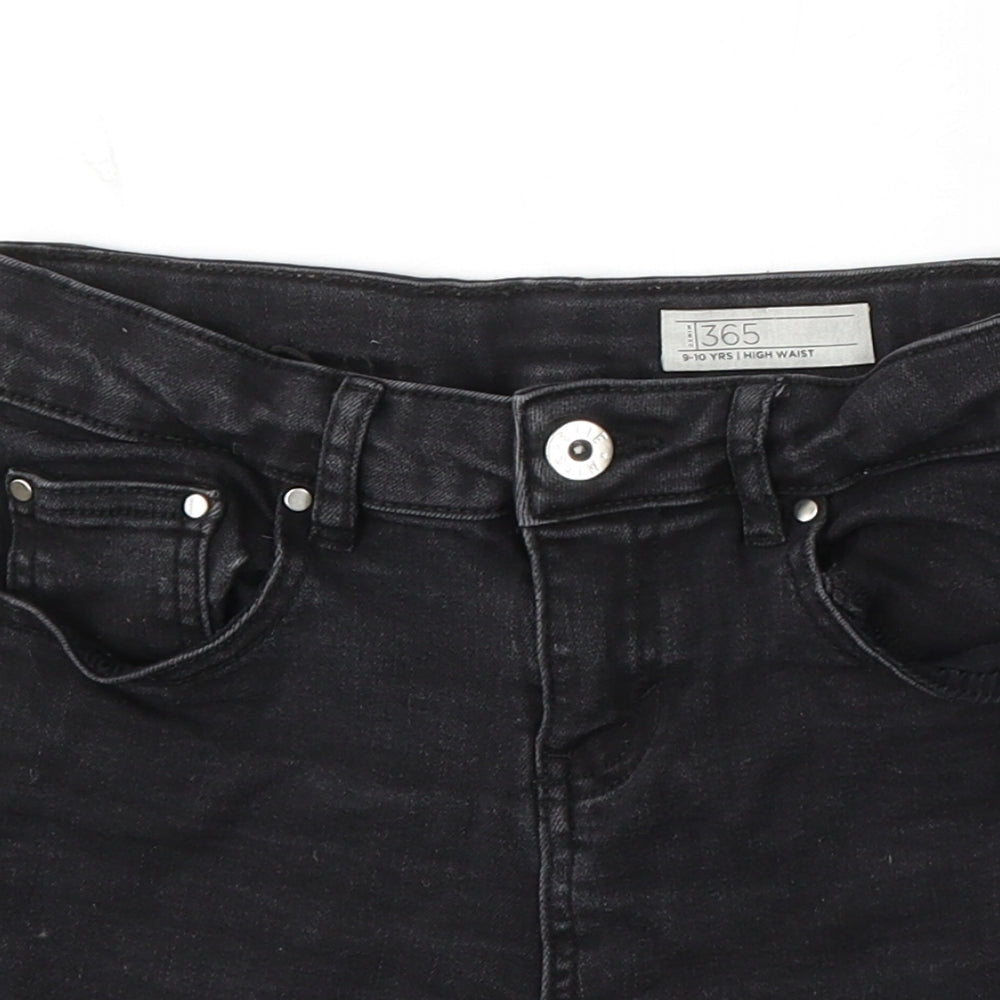 365 Denim Girls Black Cotton Bermuda Shorts Size 9-10 Years Regular Zip