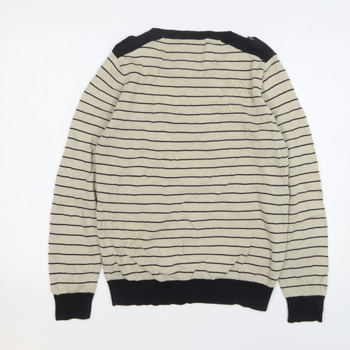 NEXT Mens Beige Striped Cotton Pullover Sweatshirt Size S