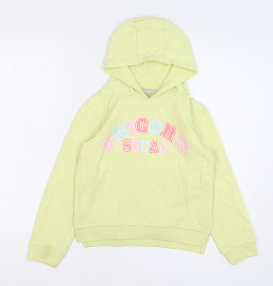 Matalan Girls Yellow Cotton Pullover Hoodie Size 9 Years Pullover - Unicorn Squad