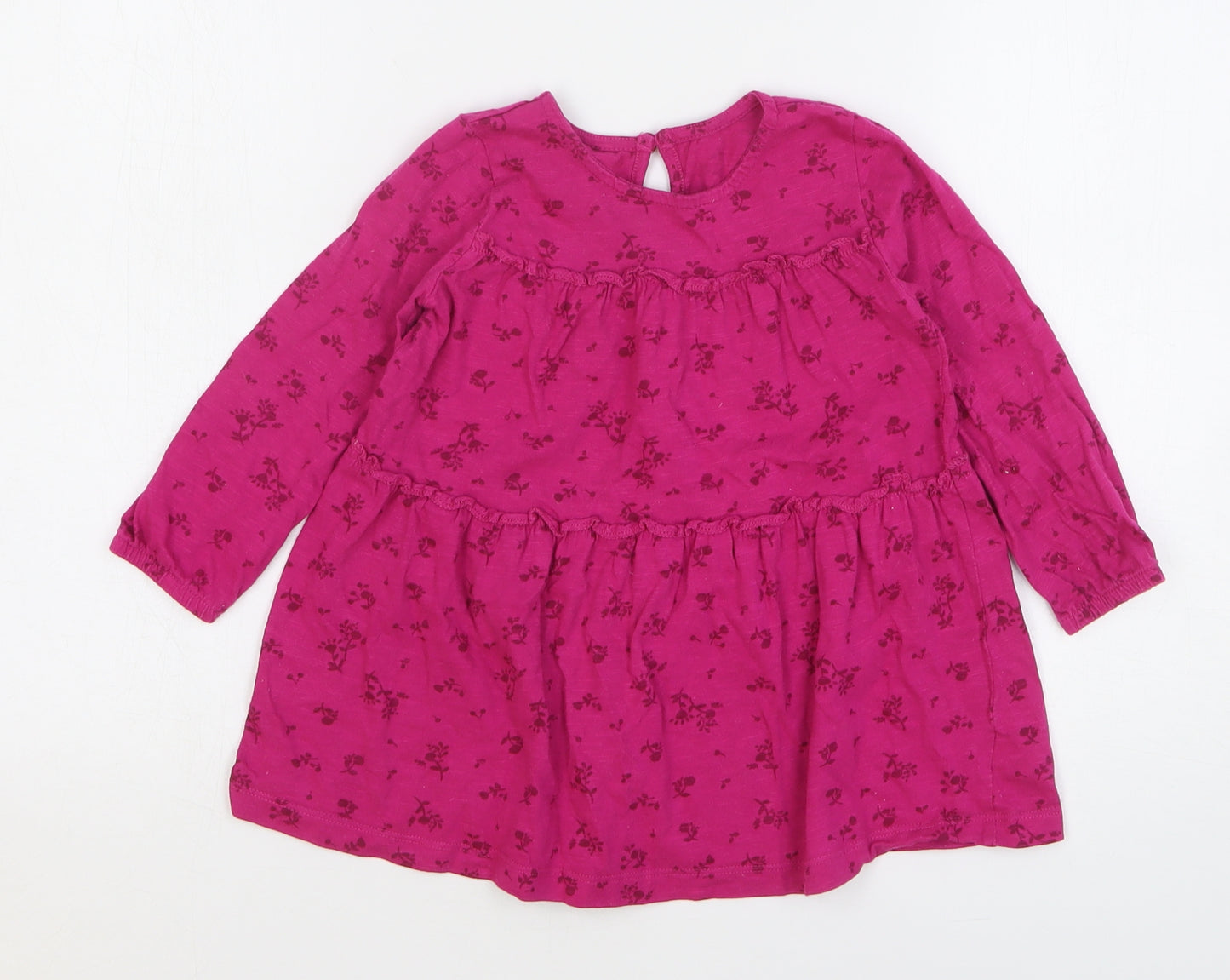 Dunnes Stores Girls Purple Floral Cotton A-Line Size 2-3 Years Round Neck Button
