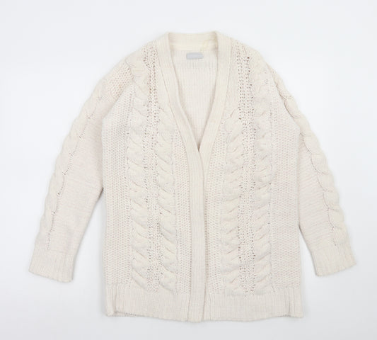 Matalan Girls White V-Neck Polyester Cardigan Jumper Size 12 Years Pullover