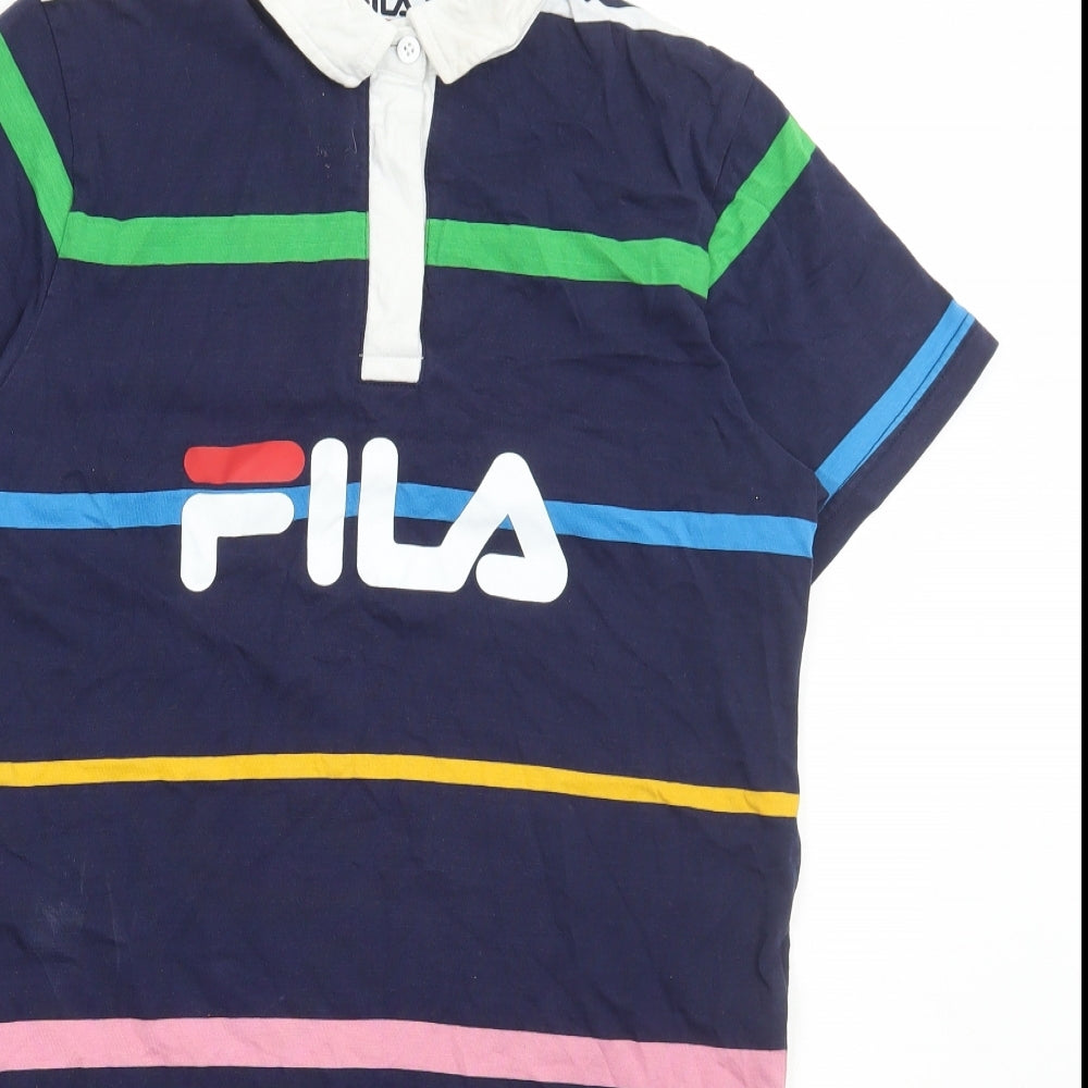 FILA Womens Multicoloured Striped Cotton T-Shirt Dress Size XS Collared Button