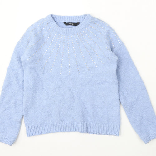 George Girls Blue Round Neck Acrylic Pullover Jumper Size 8-9 Years
