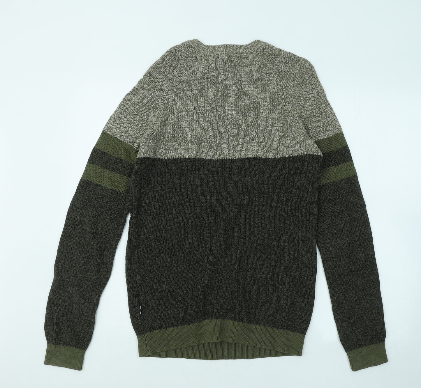 ONLY & SONS Mens Green Round Neck Cotton Pullover Jumper Size M