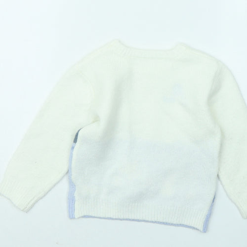Nutmeg Boys Blue Round Neck Acrylic Pullover Jumper Size 2-3 Years Pullover - Flowers Rabbit