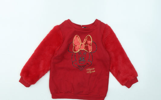 George Girls Red Cotton Pullover Sweatshirt Size 2-3 Years Pullover - Minnie mouse