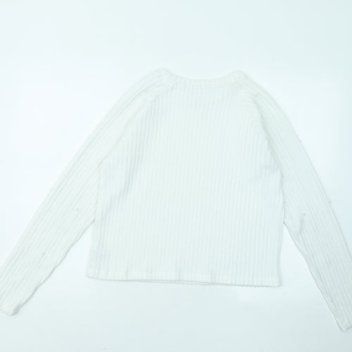 Primark Girls White Round Neck Striped Polyester Pullover Jumper Size 13 Years Pullover - Ribbed