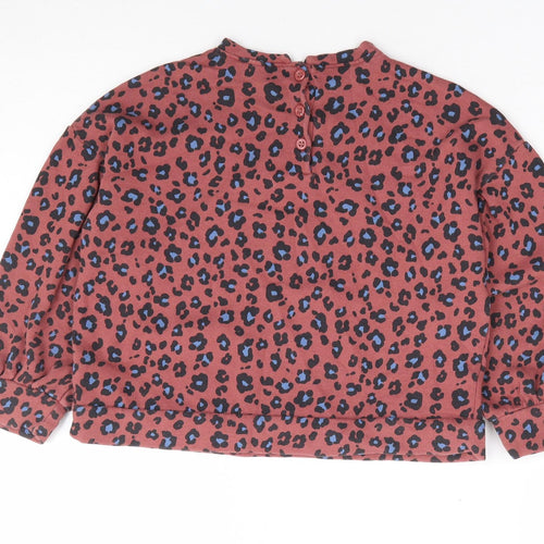 NEXT Girls Brown Animal Print Cotton Pullover Sweatshirt Size 6 Years Button - Leopard Print