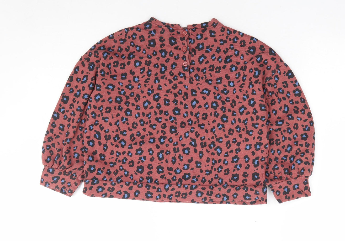 NEXT Girls Brown Animal Print Cotton Pullover Sweatshirt Size 6 Years Button - Leopard Print