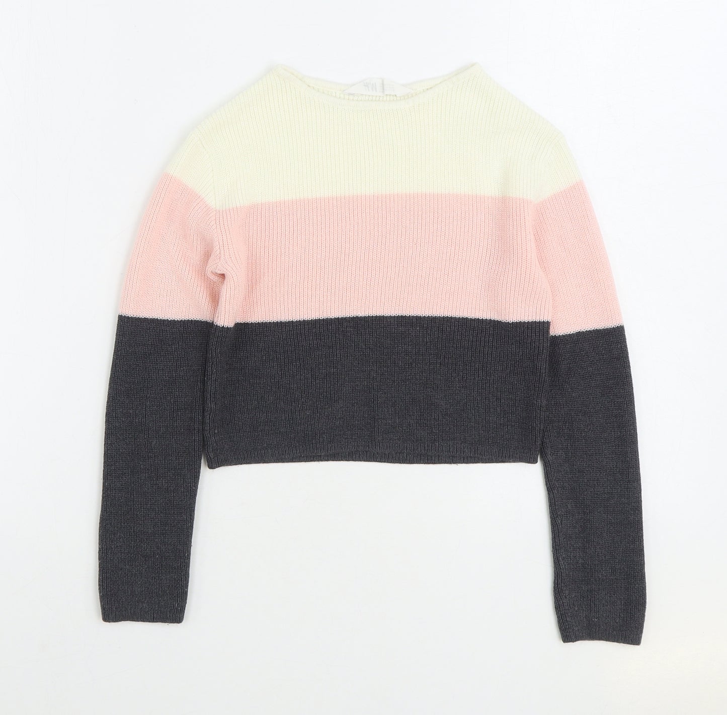 H&M Girls Multicoloured Round Neck Colourblock Acrylic Pullover Jumper Size 9-10 Years Pullover