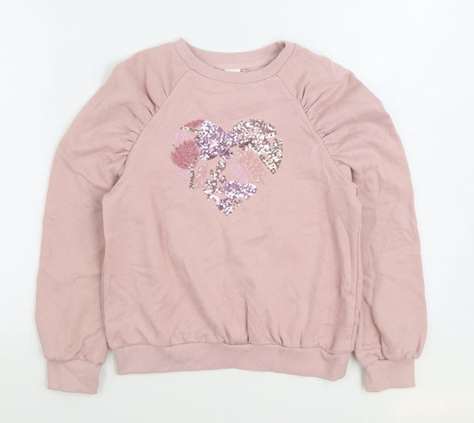 NEXT Girls Pink Cotton Pullover Sweatshirt Size 12 Years Pullover - Heart