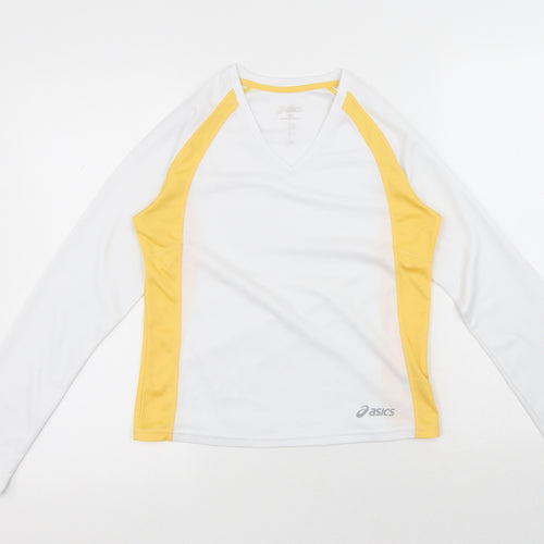 ASICS Mens White Polyester Pullover T-Shirt Size XS V-Neck