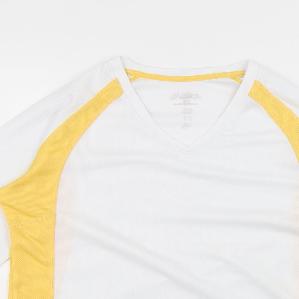 ASICS Mens White Polyester Pullover T-Shirt Size XS V-Neck