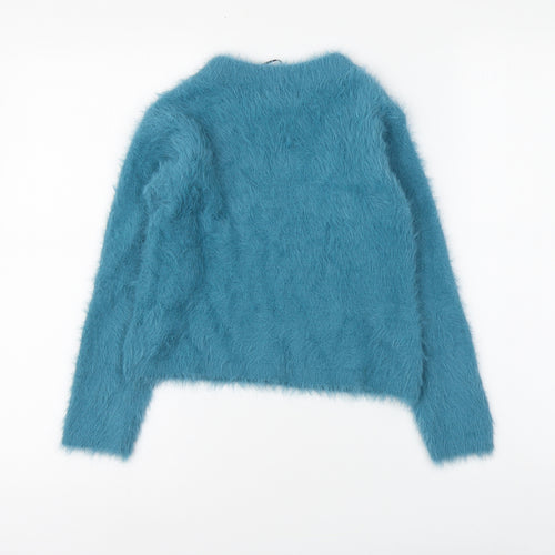 H&M Girls Blue Round Neck Polyamide Pullover Jumper Size 8-9 Years Pullover