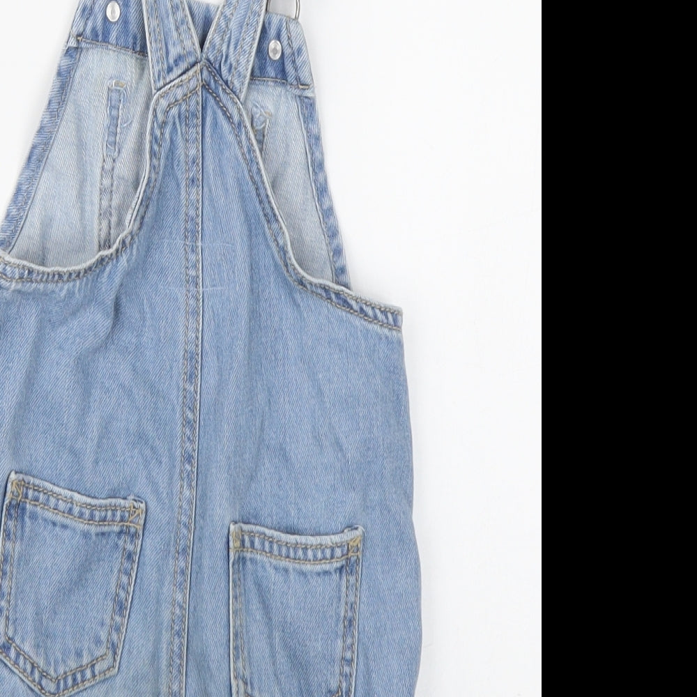 NEXT Girls Blue Cotton Dungaree Shorts Shorts Size 3 Years Regular Buckle - Distressed Hem