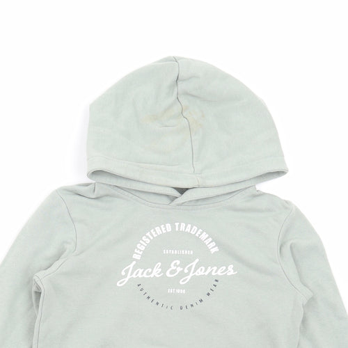 JACK & JONES Boys Green Cotton Pullover Hoodie Size 8-9 Years Pullover