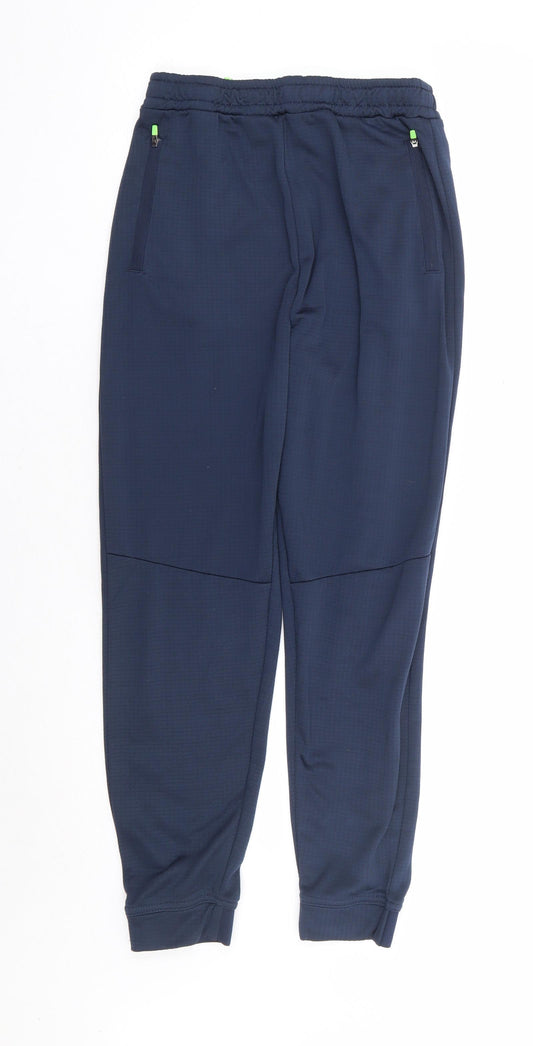 Dunnes Stores Boys Blue Check Polyester Jogger Trousers Size S L26 in Regular Drawstring