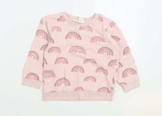 H&M Girls Pink Geometric Cotton Pullover Sweatshirt Size 2-3 Years Pullover - Rainbow