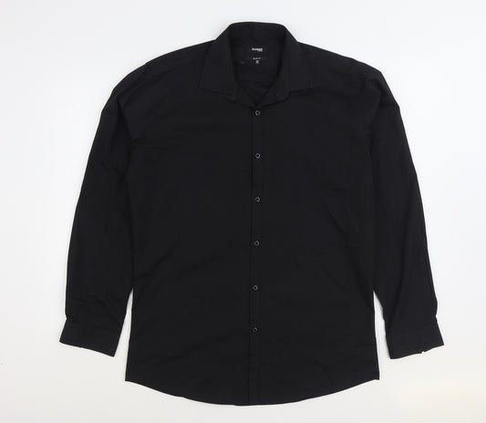 Dunnes Stores Mens Black Cotton Button-Up Size 16 Collared Button