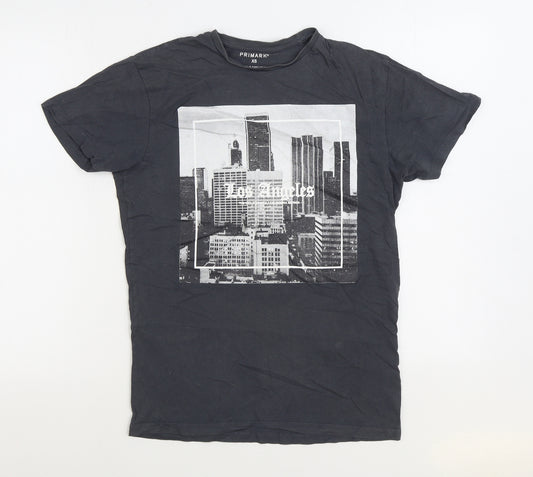 Primark Mens Grey Cotton T-Shirt Size XS Round Neck - Los Angeles