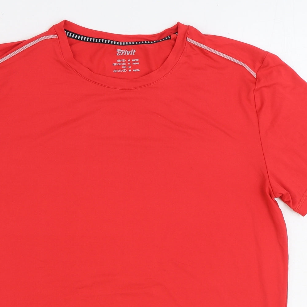 Crivit Mens Red Polyester Basic T-Shirt Size M Round Neck Pullover