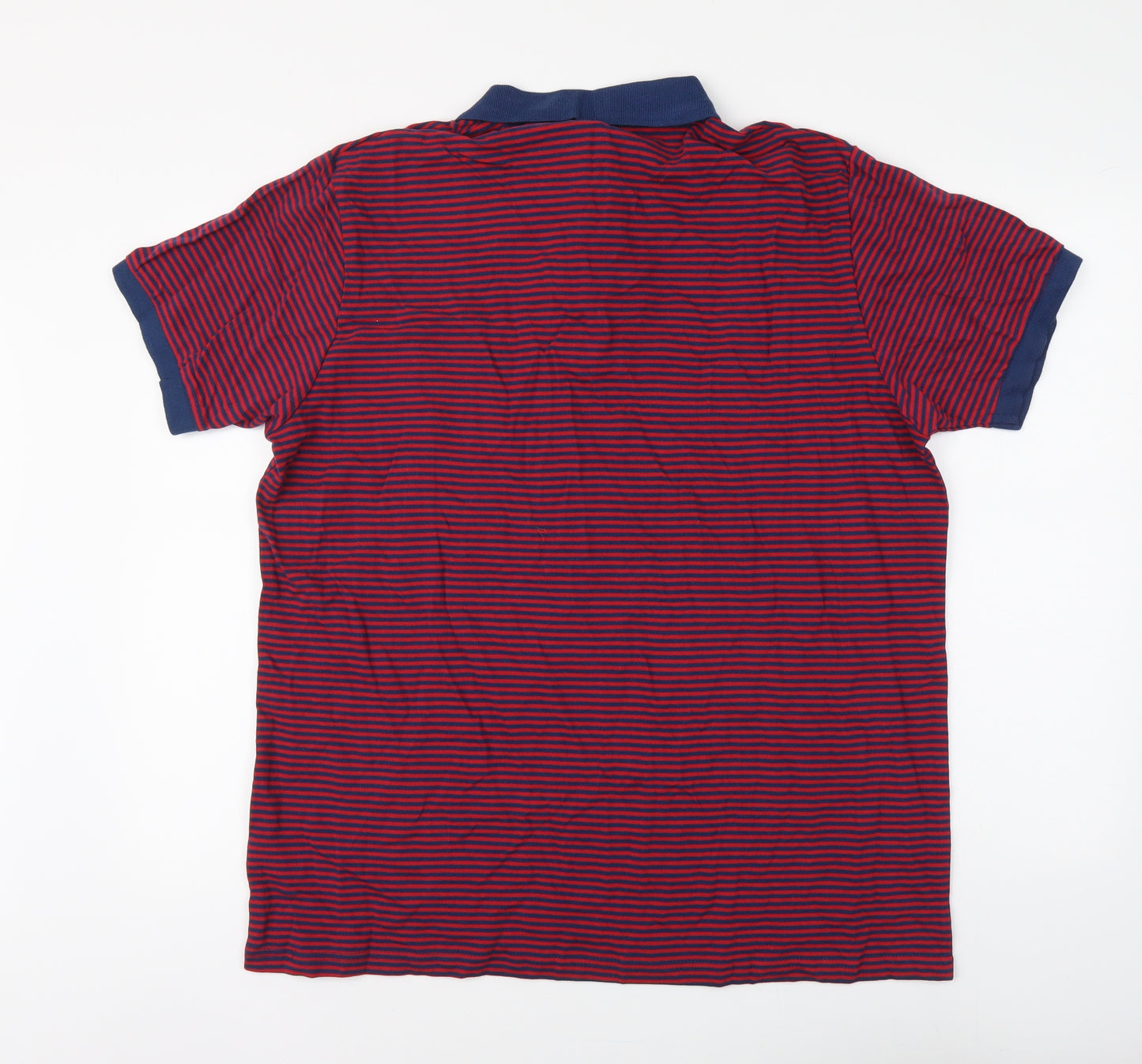 Primark Mens Red Striped Cotton Polo Size XL Collared Button
