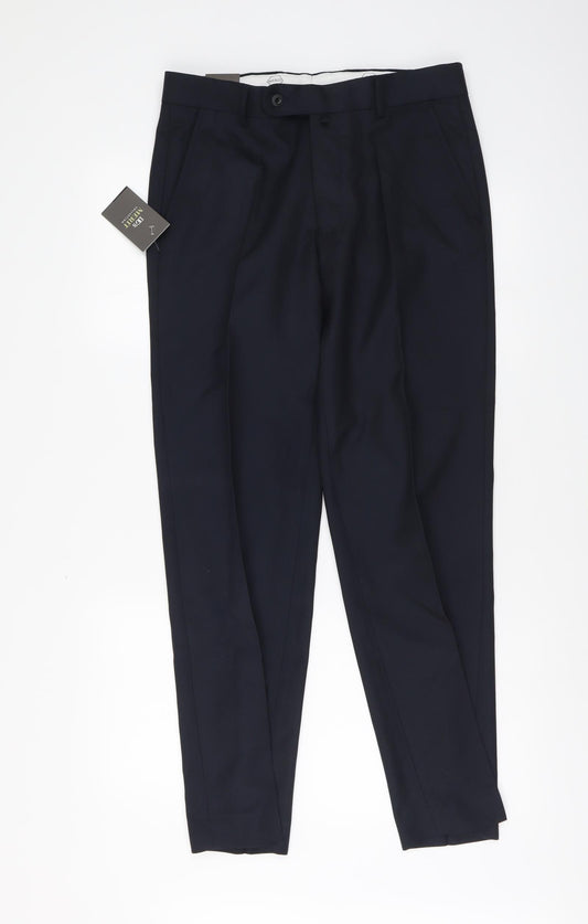 Merit Mens Blue Polyester Chino Trousers Size 32 in L29 in Regular Button