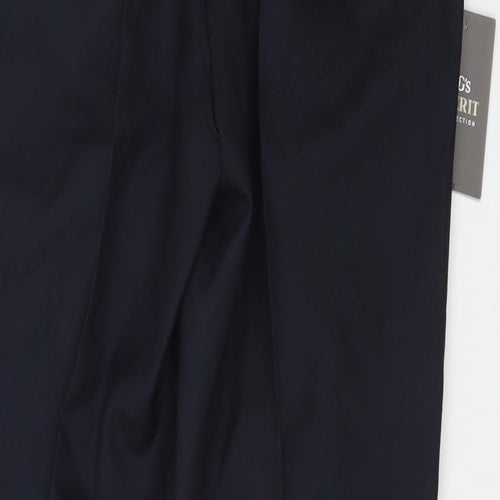 Merit Mens Blue Polyester Chino Trousers Size 32 in L29 in Regular Button