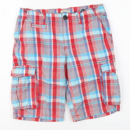 Tommy Hilfiger Boys Red Plaid Cotton Bermuda Shorts Size 12 Years Regular Drawstring