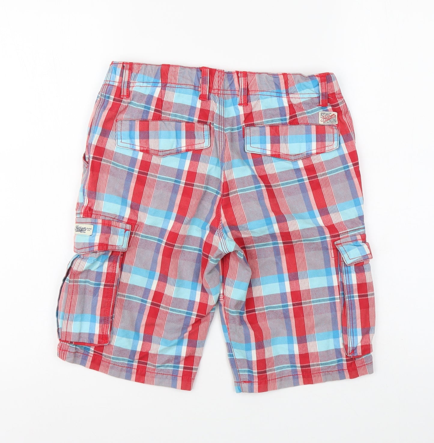 Tommy Hilfiger Boys Red Plaid Cotton Bermuda Shorts Size 12 Years Regular Drawstring