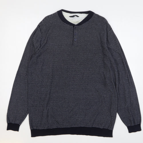 George Mens Blue Striped Cotton Henley Sweatshirt Size XL