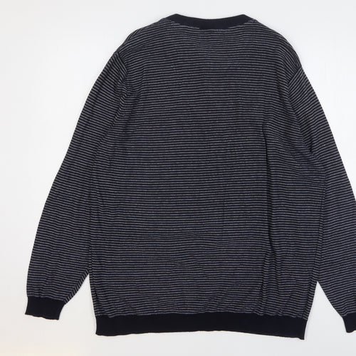George Mens Blue Striped Cotton Henley Sweatshirt Size XL
